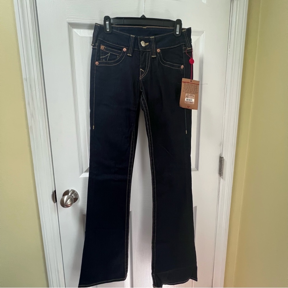 True Religion NWT Women's Becky Bootcut Jeans Size 27 Blue Dark Wash USA Made